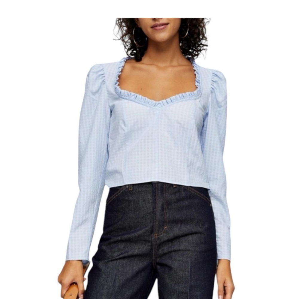 Top shop baby blue puffed sleeve top